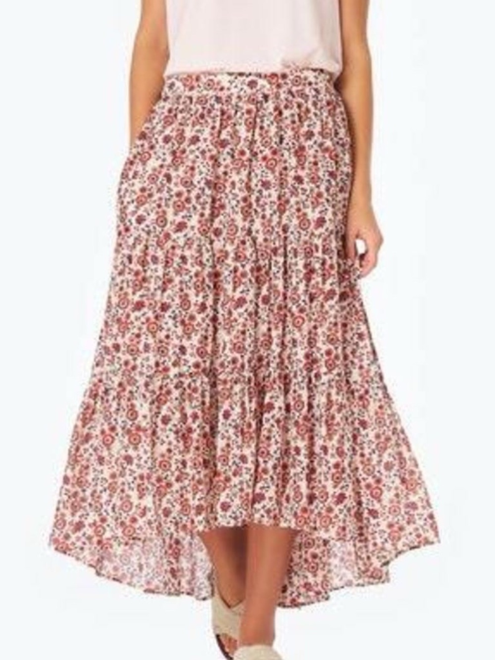 Xirena Iris Skirt Sz S Red Spark Boho Floral Tiered High Waisted High Low